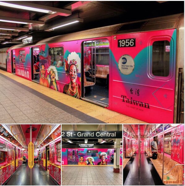 交通部觀光局安排台灣彩繪觀光列車到紐約地鐵運行一個月。圖／翻攝自周永暉臉書