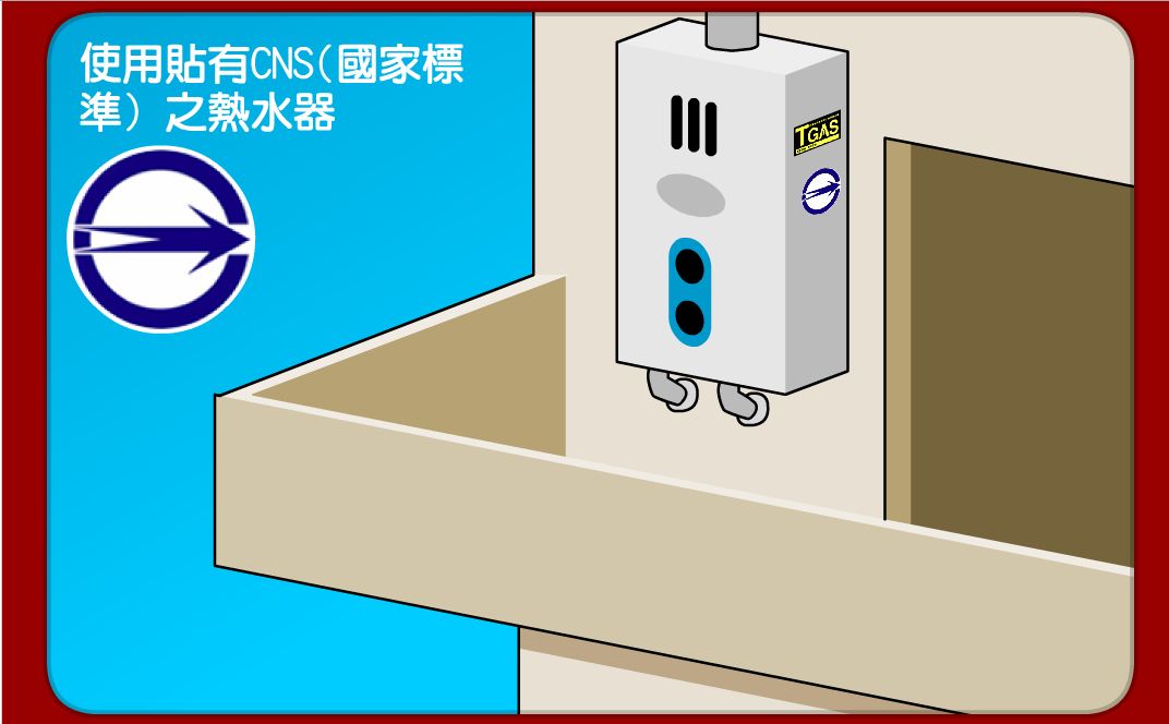 加裝熱水器一定要放在通風的戶外，並且要使用有合格標章的熱水器，才能避免一氧化碳中毒的發生。（圖／擷取自內政部）