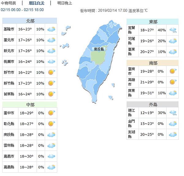 北部回溫，各地舒適至溫暖。圖╱氣象局提供