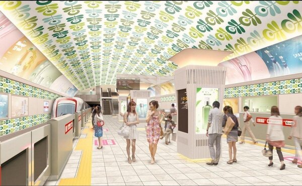 你覺得如何？日本大阪地鐵去年底公布心齋橋站改裝後的示意圖挨轟品味太差，2萬人連署要求更換設計。圖片翻攝大阪地鐵官網發布資訊。