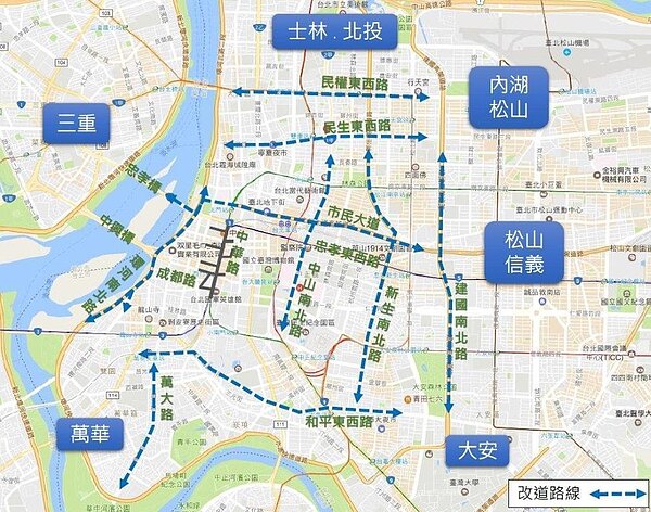 台北燈節閉幕式交通管制一覽圖。圖/記者廖炳棋翻攝