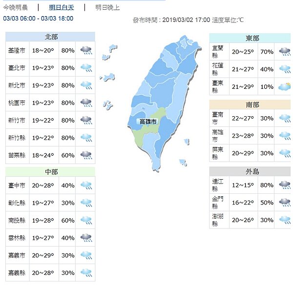 收假日變天! 鋒面通過全台有雨 。圖/氣象局提供