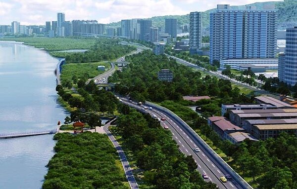 淡北道路今天在環評大會攻防。圖/新北市政府提供