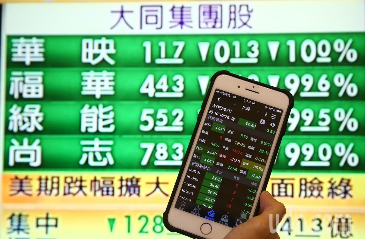 大同集團旗下面板廠華映,以及太陽能廠綠能,雙雙出現財務危機。今天台北股市一開盤,大同集團旗下四檔個股全數亮燈跌停。記者陳柏亨/攝影