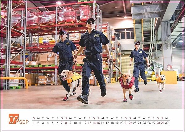 新年月曆桌曆不少,這本緝毒犬月曆由於每年印製有限,成為愛狗人士一本難求的珍品。記者黑中亮/翻攝