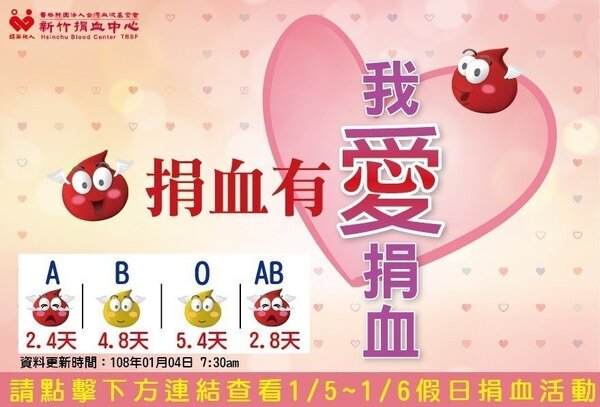 新竹捐血中心急缺A、AB型血液。圖／截至新竹捐血中心網站