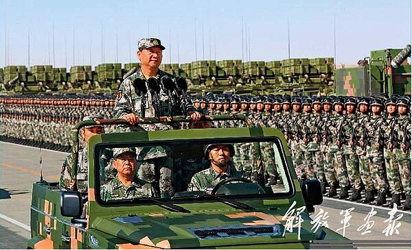 圖為中共慶祝建軍九十周年,習近平於朱日和聯合基地舉行大閱兵。(解放軍畫報)