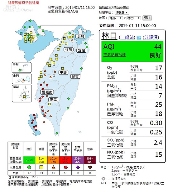 林口空氣品質良好（圖／空氣品質檢測網）