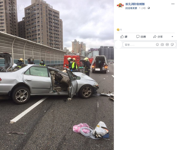 國道３號南下29.1K發生一起自撞車禍。（圖／擷取自臉書「新北消防發爾麵」）