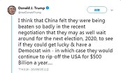 協商若拖到2020　川普嗆中：我連任，你們會更慘