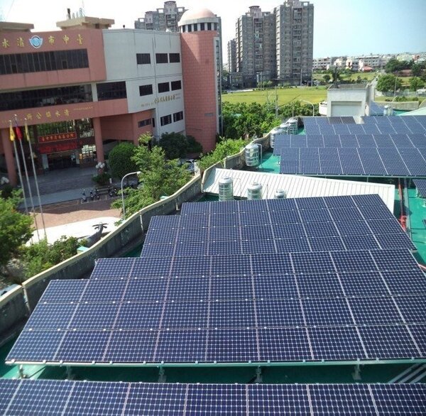 台中清水第二市場在屋頂裝設太陽能設備。 圖／台中市經發局提供