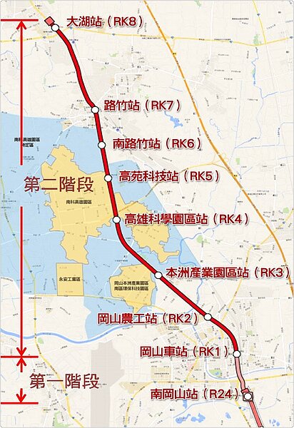 高雄捷運岡山路竹延伸線建議路線圖。 (圖/高雄市政府捷運工程局)