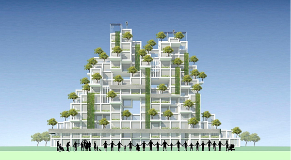 台中市放寬建築法規,建案規畫垂直綠化設施,可增加總樓地板面積10%容積,房仲業者認為用意良善,但也擔憂恐助漲房價。 圖/台中市都發局提供