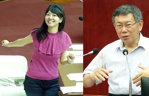 台北市長柯文哲下午在議會備詢時,被高嘉瑜議員問到「備胎市長有沒有準備?」高嘉瑜半開玩笑的說,「我以為你會說是我」;柯文哲則回說,高嘉瑜是可以考慮的人選,不過「你現在只是港湖女神,還要再擴大範圍」。(記者聯合曾吉松/攝影)