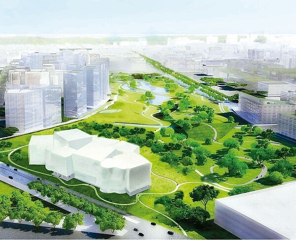 「台中綠美圖」終於決標,8棟方盒子建築物,在水湳經貿園區的公園裡打造美術館、圖書館。 圖/台中市建設局提供