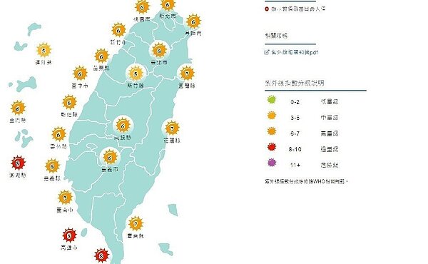 今天各地仍屬舒適天氣，南部留意紫外線。圖／取自氣象局網站