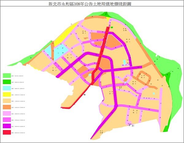 永和區地價級距圖。(圖/中和地政所)