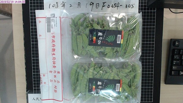 北市衛生局定期抽檢市場蔬果農藥殘留情況,今年2月首波檢驗50件,其中1件家樂福便利購的「豌豆莢」殘留不得檢出的殺菌劑亞派占超標。圖/衛生局提供