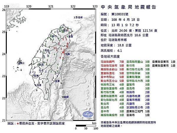 有感地震最大地區達7級