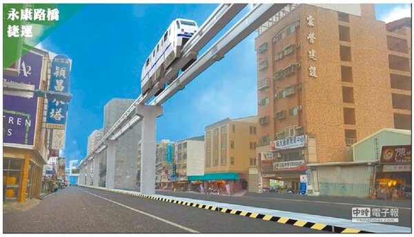 台南捷運建議採用高架單軌，對環境影響低。圖為台南捷運示意圖。（曹婷婷翻攝）