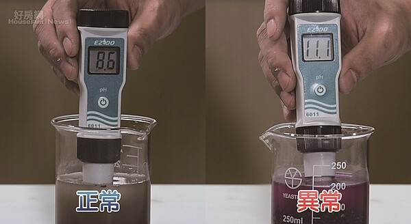 建築安全履歷協會理事長戴雲發表示,經過酸鹼值試驗,pH值大於10,砂石原料就可能受到劣質爐渣汙染。圖片戴雲發提供