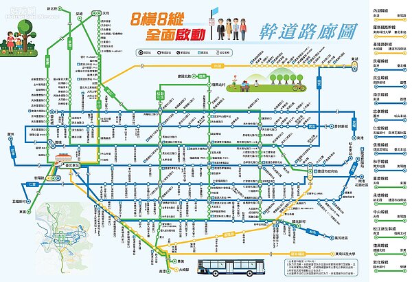 台北幹線公車推出8橫8縱路線,標榜類捷運密集發車。