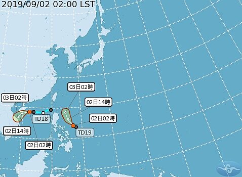 中央氣象局說,目前太平洋地區有兩個熱帶性低氣壓。圖/中央氣象局提供