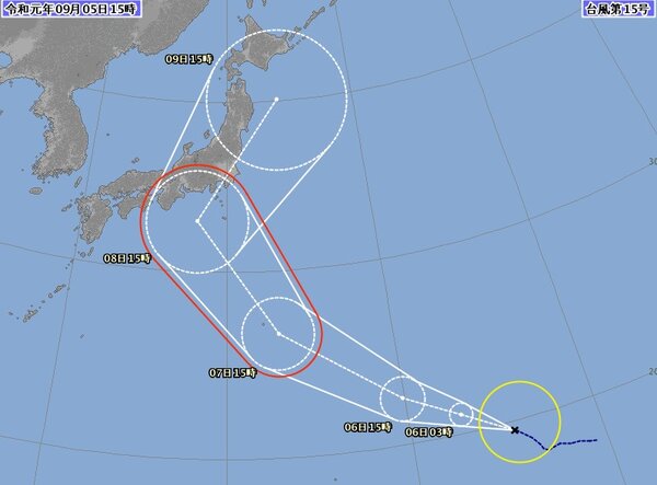 日本氣象廳預測法西颱風路徑。圖／日本氣象廳