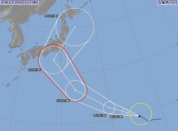 日本氣象廳預測法西颱風路徑。圖/日本氣象廳