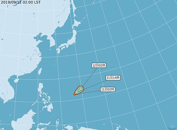 最新中央氣象局路徑潛勢預測圖顯示,今晨2時位於菲律賓東方海面的熱帶雲系,已發展為熱帶低壓,向東北東移動;今、明兩天就有發展成颱風的機率。圖/取自氣象局網站
