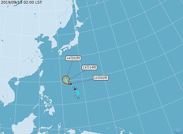 最新中央氣象局路徑潛勢預測圖顯示,熱帶低壓在菲律賓東方海面,因在季風低壓環流內,有二、三個渦漩在競爭水氣,延緩了熱帶低壓的發展。圖/取自氣象局網站