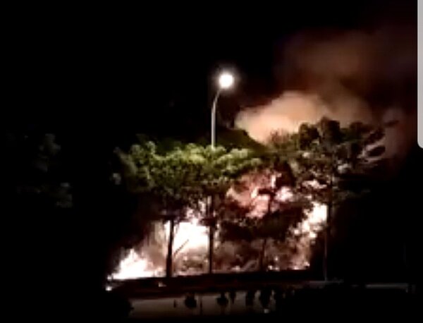 台中市中清路旁,昨晚發生野草大火。圖/取自臉書