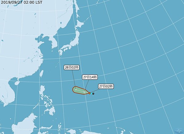 熱帶性低氣壓有機會在今晚到明天發展成今年第18號颱風米塔。圖／中央氣象局提供
