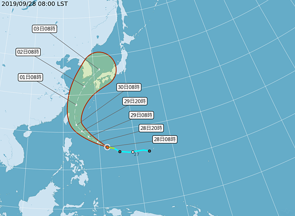 米塔颱風於28日上午生成，將先朝台灣方向前進。取自中央氣象局