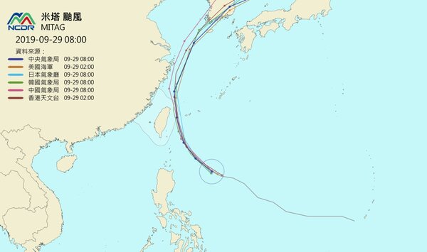 米塔颱風各國路徑預測。圖／取自NCDR天氣與氣候監測網