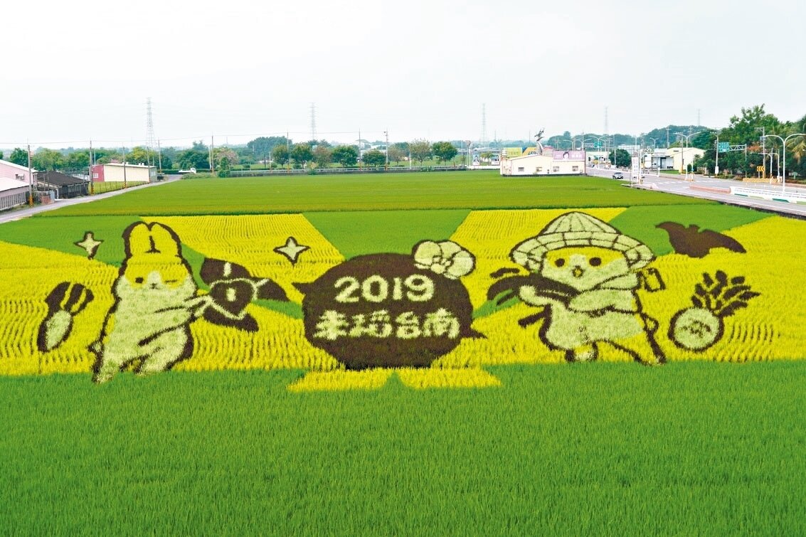 台南好米季稻田彩繪主角是人氣LINE貼圖「ㄇㄚˊ幾兔」。 記者吳淑玲／攝影