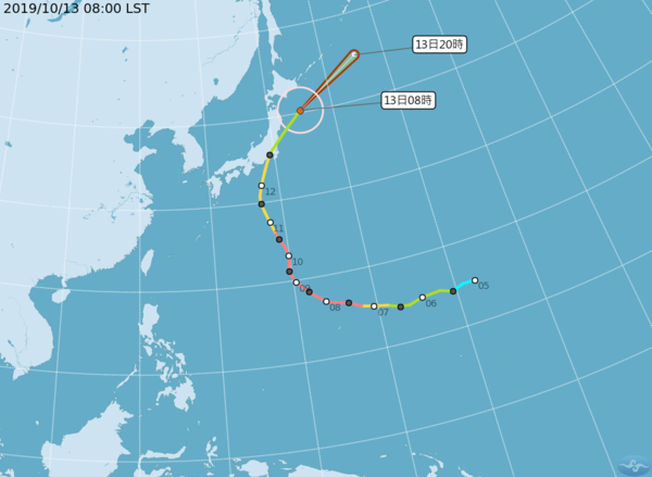 颱風哈吉貝颱風為東日本帶來破紀錄的雨量。圖／翻攝中央氣象局