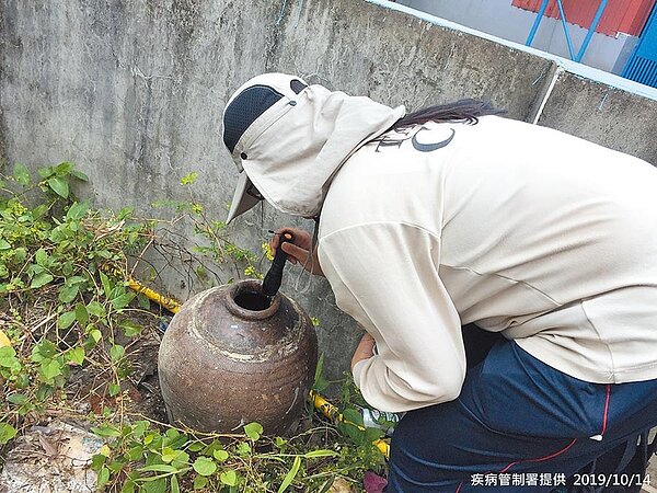 新北樹林登革熱再1例，感染源疑為鄰近菜園，疾管署防疫人員加強新北市樹林坡內里孳生源查核。（疾管署提供）