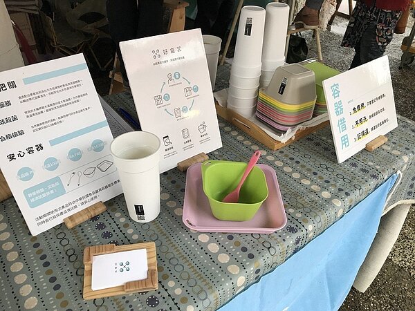 台南市中西區正興商圈實施「杯杯計畫」,遊客喝飲料可以向店家借杯子,還能到其他合作的店家歸還。圖/好盒器提供