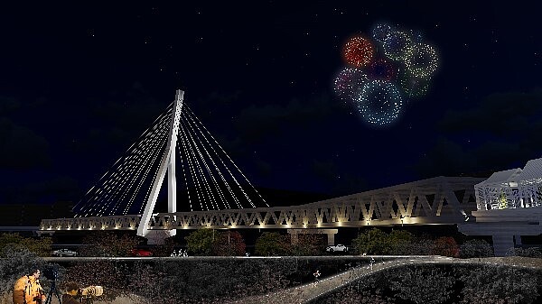 安心橋夜間光雕計劃之模擬示意圖。(圖/新北市捷運工程局)