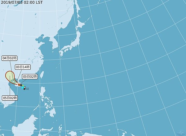 第四號颱風木恩昨晚形成，往海南島、東京灣的方向前進，不會直接影響台灣，但要留意雨勢。（圖／取自氣象局網站）