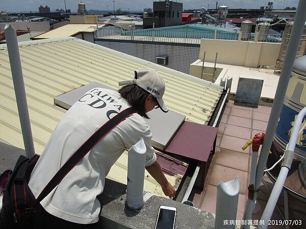疾管署防疫人員持續於高雄市三民區高風險里別進行隱藏性孳生源查核。圖/疾管署提供