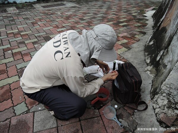 疾管署防疫人員於台南市中西區開山里執行孳生源查核。圖／疾管署提供