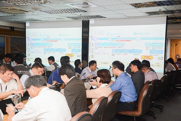 桃園市政府昨舉行市政會議,地政局長陳錫禎在會議中進行「桃園航空城區段徵收推動概況」專題報告,表示將於15日起先進行土地協議價購83場次會議。 圖/桃園市政府提供