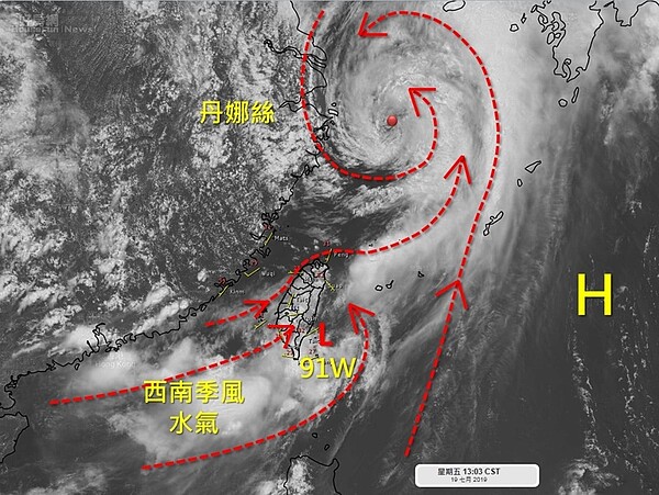 颱風後的西南氣流加上低壓帶持續影響南台灣氣候。圖／氣象職人吳聖宇臉書