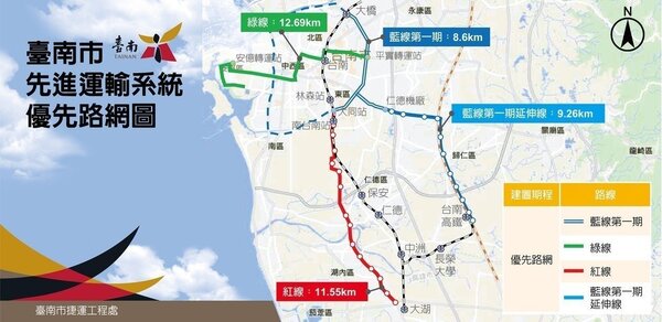 台南市捷運圖。圖／台南市交通局提供
