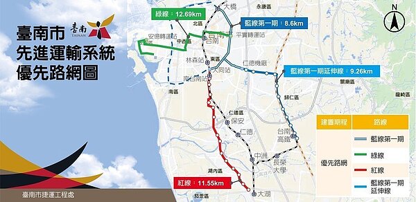 台南市捷運圖。圖/台南市交通局提供