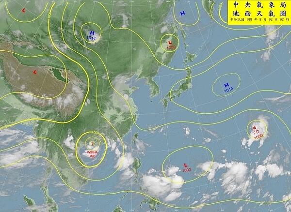 彭啟明說，而距離台灣東方約3400公里地方，昨晚也有一個熱帶性低氣壓生成，預計在這一兩天內將有可能發展為今年第八號颱風范思高。圖／取自氣象局網站
