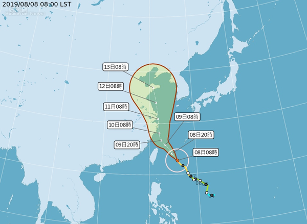 利奇馬颱風轉為強颱，氣象局發布陸上颱風警報。