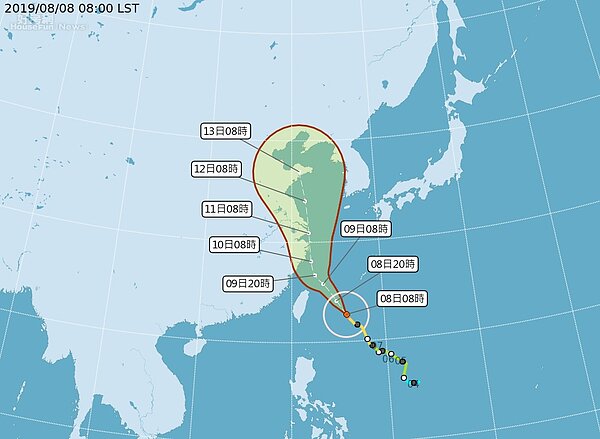 利奇馬颱風轉為強颱,氣象局發布陸上颱風警報。
